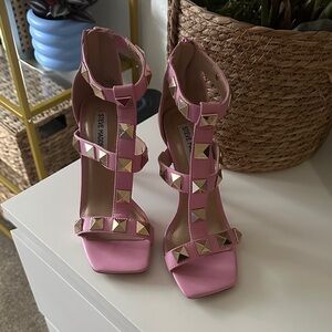 Steve Madden Pink Pyramid-Stud Strappy High Heels